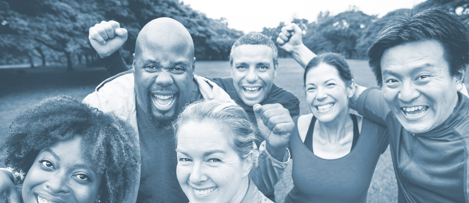 Happy diverse group in sportswear